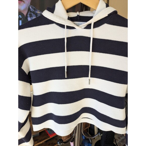 Primark Cares Cropped Navy and white Striped Hoodie 3/4 Sleeve 2XS - Picture 5 of 6